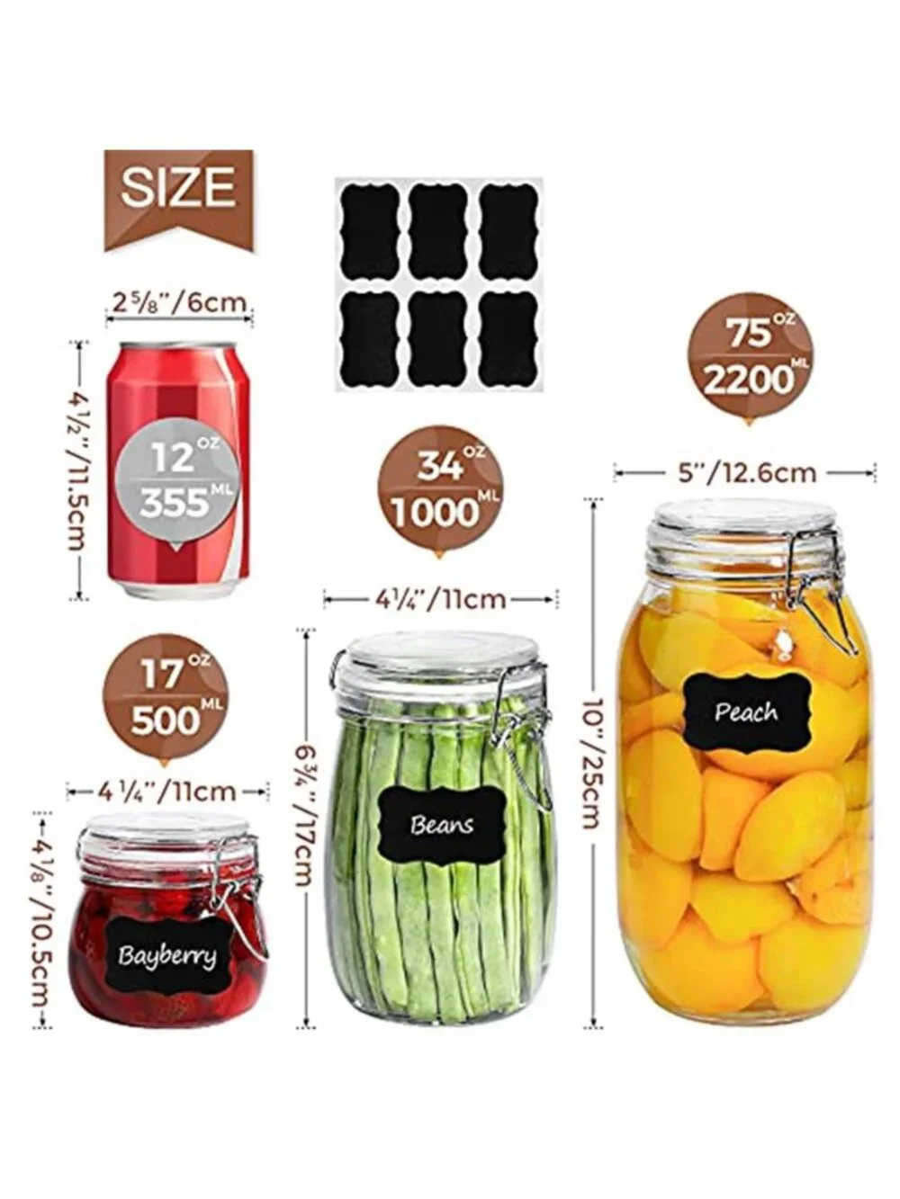 6-Pack 17oz Short Glass Jars for Drawers,Small Airtight Food Canisters for Spice